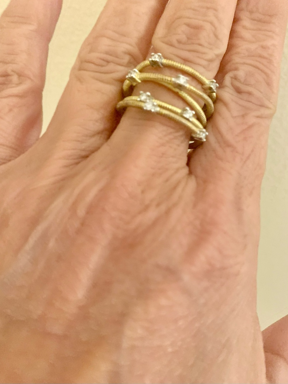 Gold-Tone Multi-Band Ring with Sparkling Accents